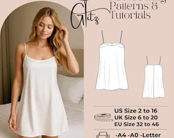 Nightwear Sewing Pattern for Women PDF, Slip Nightgown Pattern, Satin Sleep Dress, Lingerie Dress Pattern, Easy Sewing Pattern