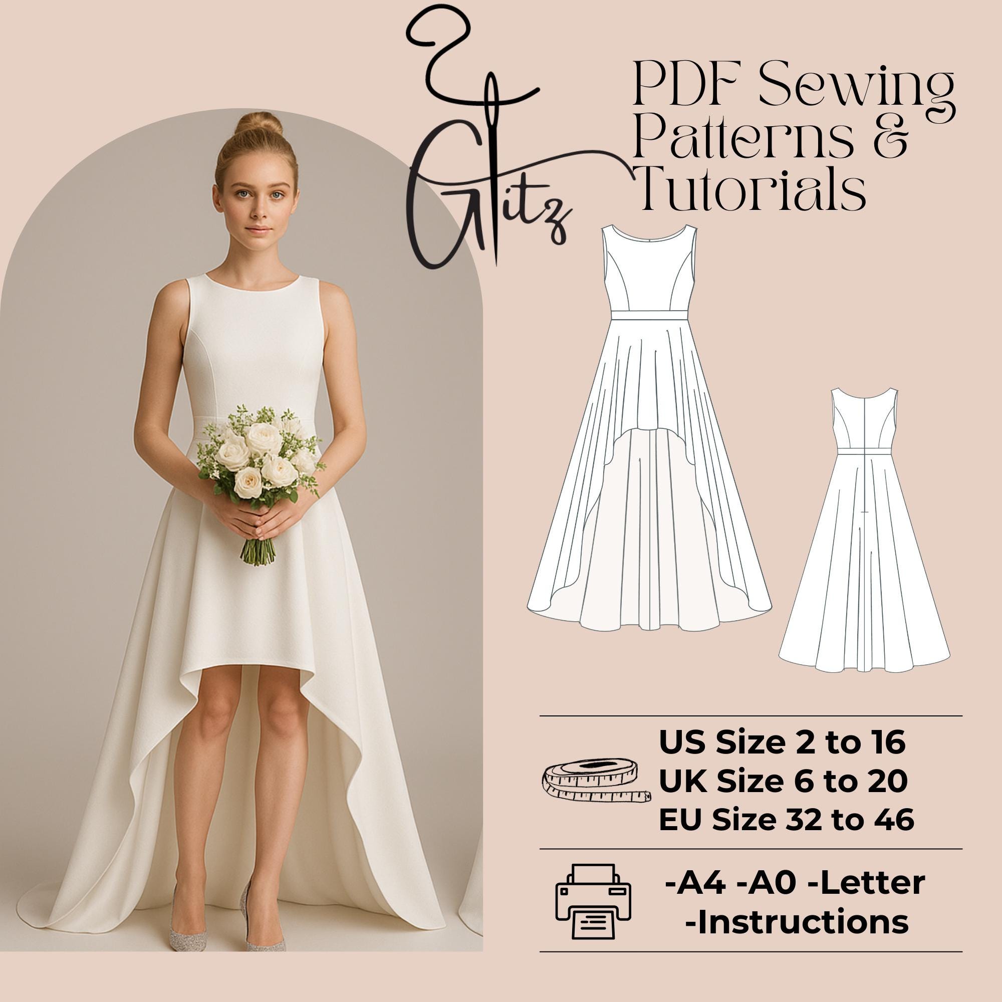 wedding dress stitching designs High-Low Sewing Pattern Ball gown Bright Blue Tropical Wool They cannot be used BOTTOM:XL Size_34” to 35” Bust