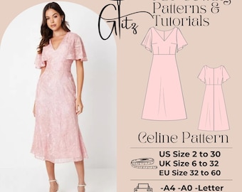 Celine Midi Dress Sewing Pattern, Evening Cocktail Style (PDF Pattern)