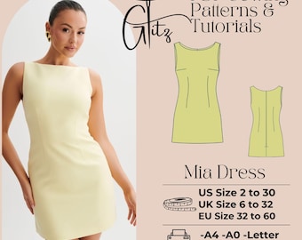 Mia Mini Dress Sewing Pattern, Boat Neck Evening Dress (PDF)