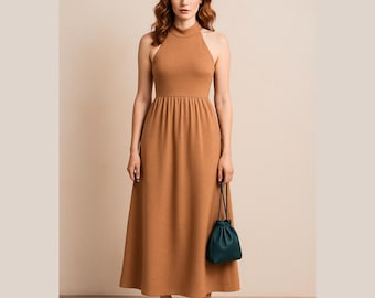 Halter Neck Linen Summer Dress Sewing Pattern (PDF Pattern)
