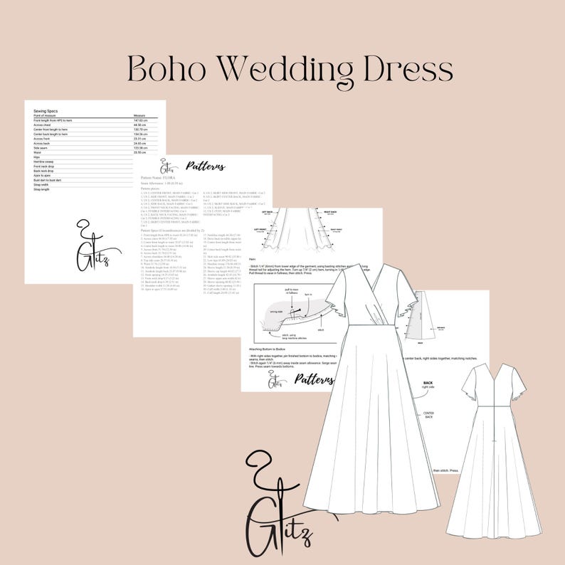 Wrap Maxi Dress Sewing Pattern PDF, V Neck Boho Dress Pattern, Flutter ...