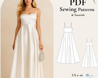 Maxi Evening Dress Sewing Pattern PDF, Strap Neck Dress Pattern, Elegant Formal Dress, Bridesmaid Dress, Easy Sewing Pattern, Women Dress