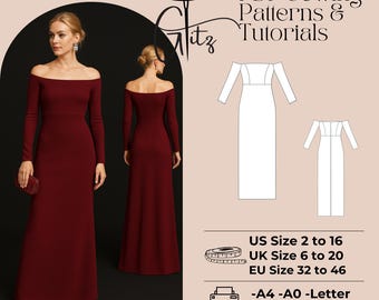 Schnittmuster für schulterfreies, figurbetontes Kleid (PDF-Muster)