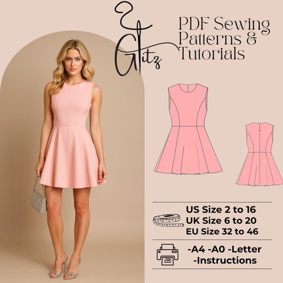 Mini Evening Dress Sewing Pattern: Full Panel, Plus Size (PDF Pattern) - Etsy Mini Evening Dress Sewing Pattern: Full Panel, Plus Size (PDF Pattern) - Etsy