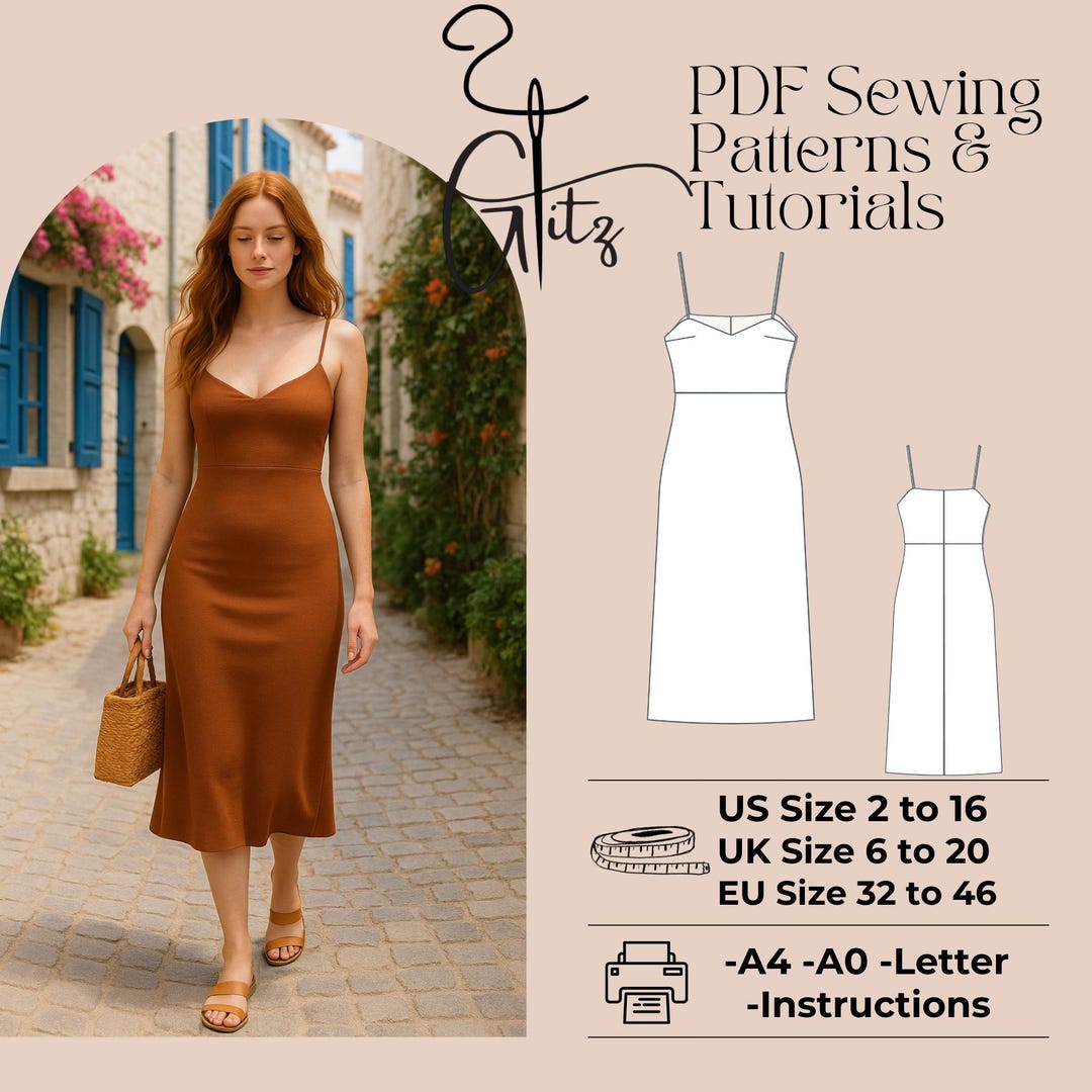 Spaghetti Strap V-neck Midi Dress Sewing Pattern (PDF Pattern) - Etsy