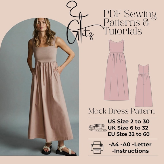 cottagecore dress pattern pdf Midi Sewing Pattern: Square Neck, Gathered Skirt (PDF) Color:LIGHT PERIWINKLE Coco Maxi Dress - tube- Gingham