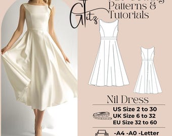Boat Neck Midi Bridal Dress Sewing Pattern (PDF)