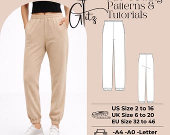 Jogger Pants Sewing Pattern PDF | Elastic Waist Sweatpants Pattern | Women Lounge Pants | Easy Beginner Digital Pattern