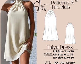 Halter Neck Maxi Dress Sewing Pattern PDF, Flowy Summer Dress Pattern,  Ruched Neck Dress, Vacation Dress XS-5XL - Etsy