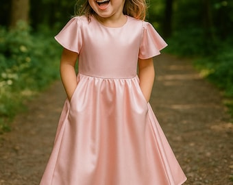 Girls' Gathered Satin Dress Sewing Pattern (PDF)