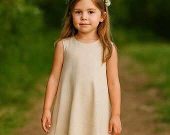 Girls Sleeveless Linen Dress Sewing Pattern, Kids Cottagecore (PDF Pattern)