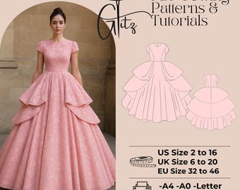 Princess Wedding Ball Gown Sewing Pattern PDF, Bridal Dress Pattern, Corset Bodice, Full Skirt Gown, Formal Dress, DIY Wedding Dress