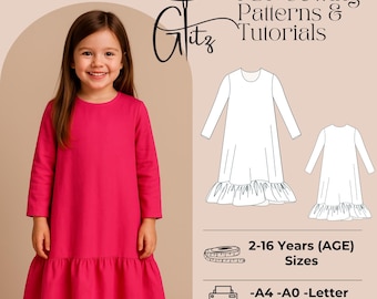 Girls Ruffle Dress Sewing Pattern, Cottagecore Style (PDF Pattern)