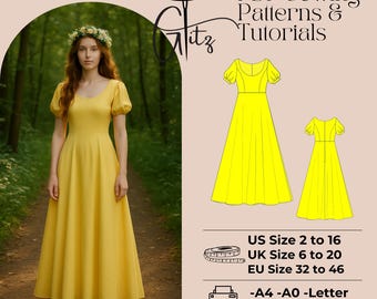 Puff Sleeve Cottagecore Dress Sewing Pattern (PDF Pattern)