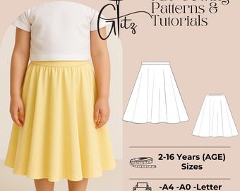 Girls Skirt Sewing Pattern PDF, Kids Summer Skirt Pattern, Easy Elastic Waist Skirt, Beginner Sewing Pattern, Cute Girl Outfit
