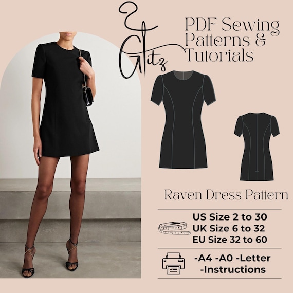 simple short sleeve dress pattern Short Sleeve Mini Dress With a Classic Crew Neck Digital Sewing Pattern PDF
