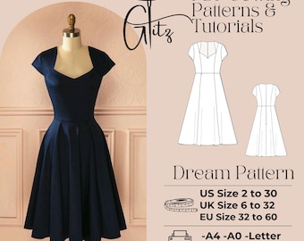 Sweetheart Neck Midi Dress Sewing Pattern, Victorian Cottagecore (PDF Pattern)