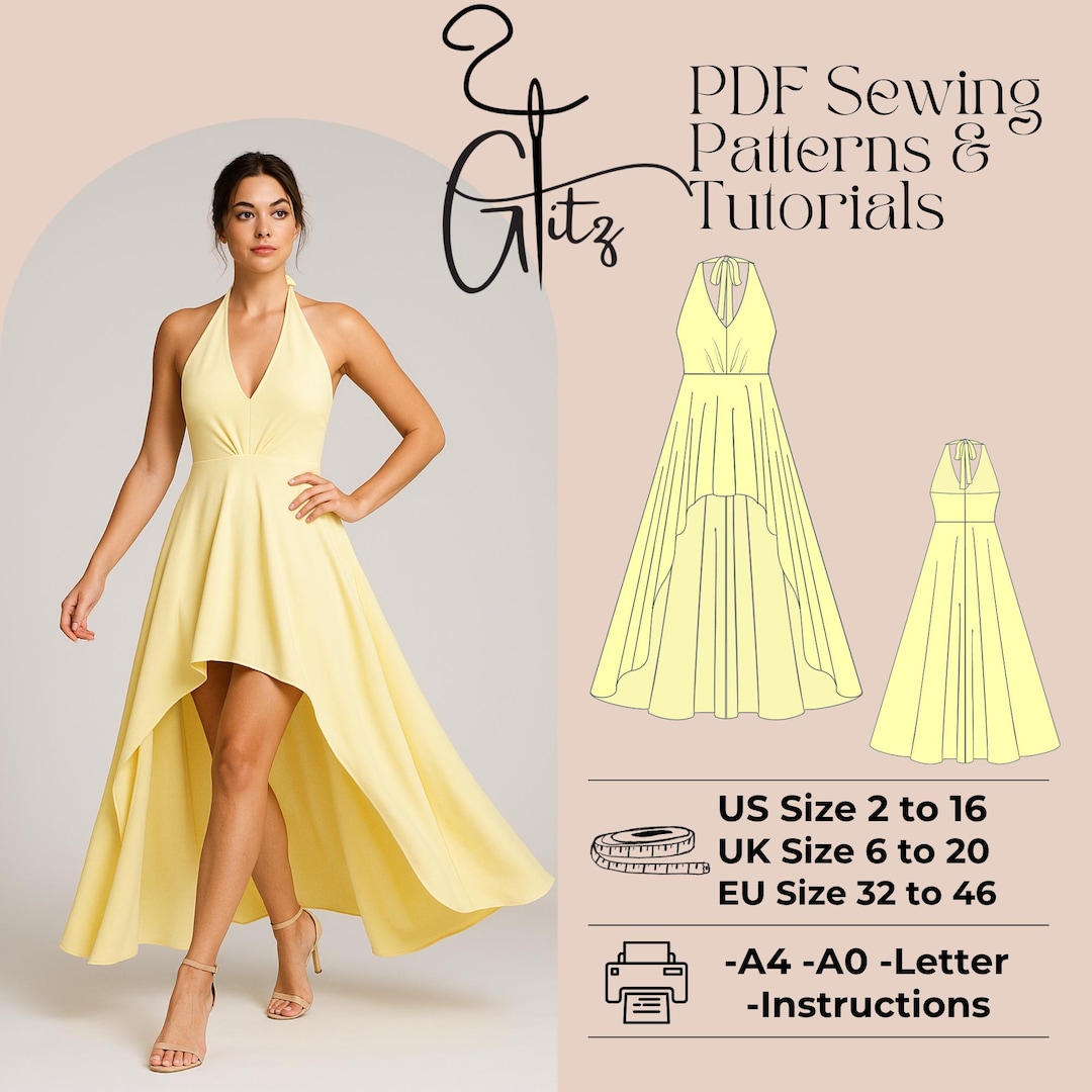Halter Neck Hi Low Dress Sewing Pattern (PDF) - Etsy Halter Neck Hi Low Dress Sewing Pattern (PDF) - Etsy