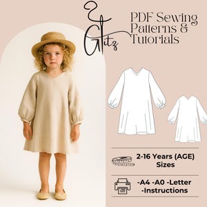 Girls Dress Sewing Pattern Kids Boho Dress Pattern Girls Cottagecore Dress Easy Sewing Pattern