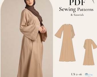 Modest Maxi Dress Sewing Pattern PDF, Abaya Dress Pattern, Loose Fit Long Dress, Muslim Dress Pattern, Easy Sewing Pattern, Women Dress