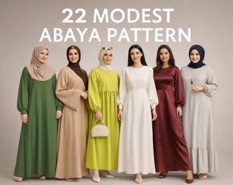 22 Modest Abaya Sewing Pattern Bundle PDF, Maxi Dress Pattern, Muslim Dress Pattern, Long Sleeve Dress Pattern, Instant Download