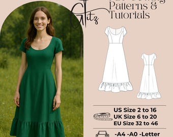 Ruffle Hem Cottagecore Dress Sewing Pattern (PDF Pattern)