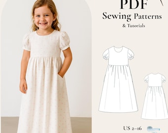 Mädchen Kleid mit Puffärmeln Schnittmuster (PDF)