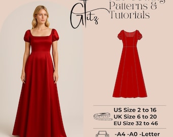 Victorian Regency Ball Gown Dress Sewing Pattern (PDF)