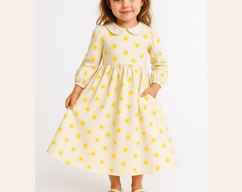 Girls Gathered Dress Sewing Pattern, Puff Sleeve Peter Pan Collar (PDF Pattern)