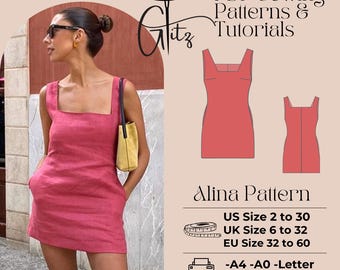 Mini Dress Sewing Pattern: Sleeveless, Easy (PDF Pattern)