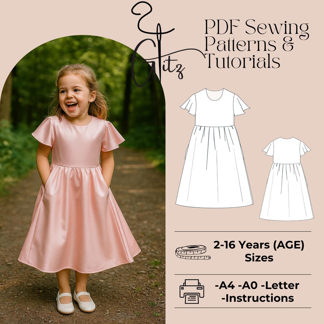 Vestido infantil franzido, padrão de costura, vestido de verão para