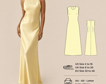 Satin Midi Evening Dress Sewing Pattern, Ruffle Hem (PDF Pattern) - Etsy