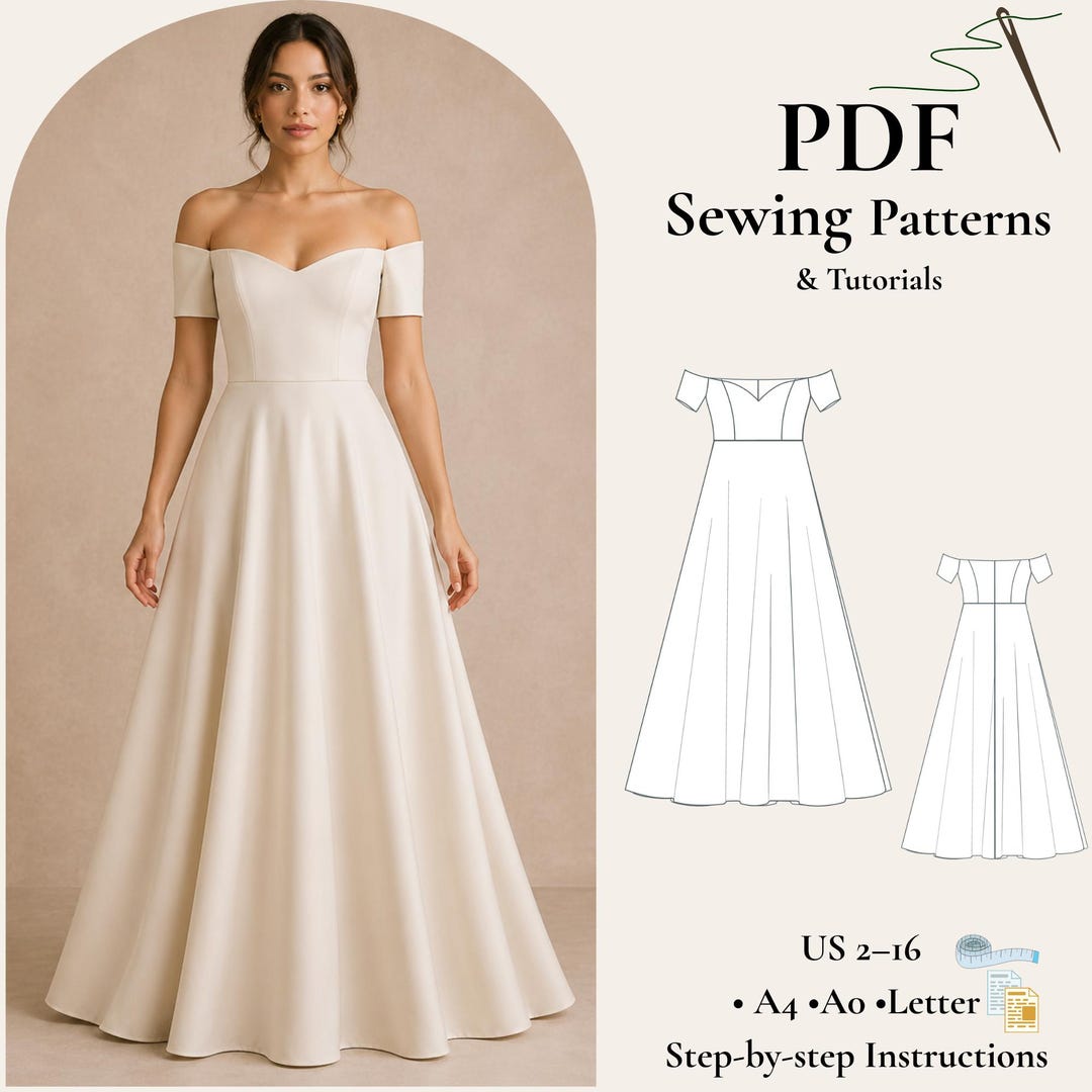 modern prom dress patterns Off Shoulder Hi Low Prom Dress Sewing Pattern (PDF)