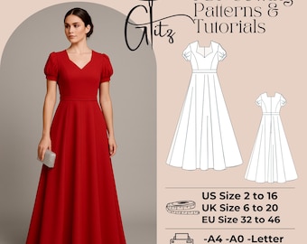 Puff Sleeve Sweetheart Gown Sewing Pattern (PDF)