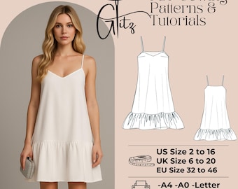 Ruffle Slip Dress Sewing Pattern | Women's Mini A-Line Dress (Digital PDF)