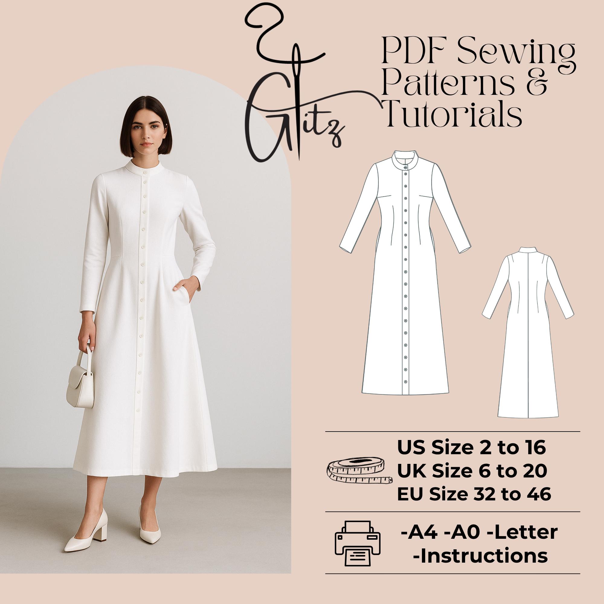 Buttoned Long Sleeve Dress Sewing Pattern (PDF) - Etsy