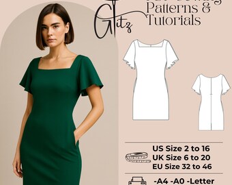 Mini Cocktail Dress Sewing Pattern: Flared Sleeve (PDF Pattern)