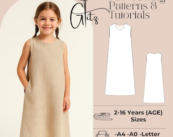 Girls Linen Sleeveless Summer Dress Sewing Pattern (PDF)