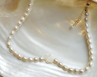 100% genuine freshwater pearl white rose nacre camellia choker necklace gold plated adjustable lobster extension romantic vintage collarette