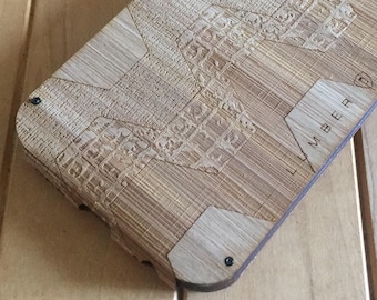 Etui bambusowe na iPhone'a z laserowo grawerowanym wzorem w kształcie zagięcia - zdejmowane etui na iPhone'a 7, iPhone'a 6S i iPhone'a 6 - składane w stylu Flapjack - Nowość!!
