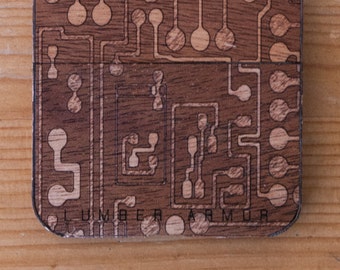 Laser-Etched Wood iPhone Case - Circuitry Design - Lumber Armor - Fits iPhone 6, 6S, SE, 6+ / 6S+, 5S / 5