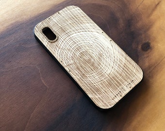 Oak iPhone Case - Lumberjack Style - Geëtste boomringen - Voor iPhone 11, 11 Pro, 11 Pro Max, XS, XS Max, X &meer... Verkrijgbaar in Maple, Teak+