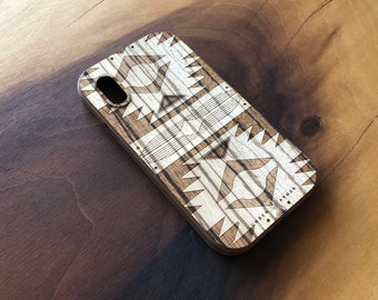 Zebrawood iPhone Case - Lumberjack Style - Navajo Pattern - For iPhone 11, 11 Pro, 11 Pro Max, XS, XS Max, X & more...Offered in Oak, Teak+