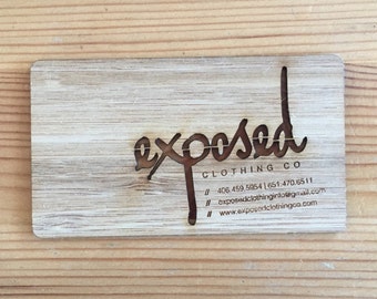 100 Wood Business Cards -- Laser-Cut and Laser-Etched with Your Artwork / Graphics / Logo - Birch Business Cards