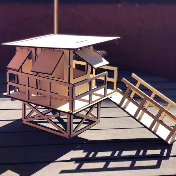 Lifeguard Shack 3D Model / Puzzle - Laser-Cut 1/8" Baltic Birch - Great Decoration for any Home!