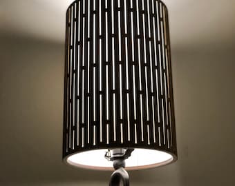 Houten en canvas lampenkap in teak - Laser-Cut Slim Rectangle Design - Verkrijgbaar in bamboe, mahonie, walnoot, wengé &meer!