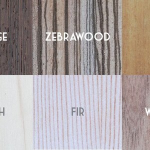 May include: A collage of wood grain samples, including mahogany, wenge, zebrawood, teak, bamboo, studio eq, birch, fir, walnut, and 2016.