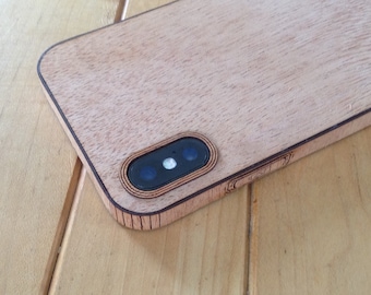 Mahonie iPhone XS Case - Wikkel je telefoon in echt hout! Bamboe, Walnoot, Teak voor iPhone XS, iPhone XS Max etc Aangepaste Gravure Beschikbaar!