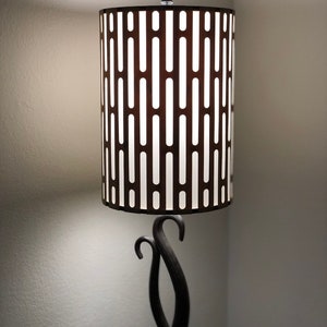 Laser-cut Wood and Canvas Lampshade in Bamboo - Grate Mesh Design - Available in Teak, Mahogany, Walnut, Zebrawood & more!